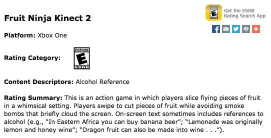 Fruit Ninja Kinect 2 ESRB Rating