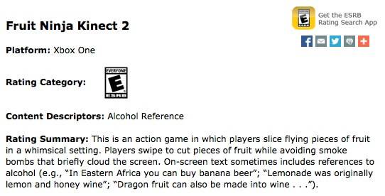 Fruit Ninja Kinect 2 ESRB Rating
