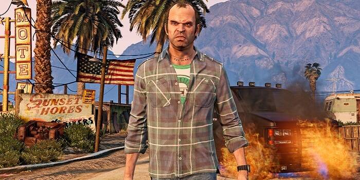 GTAV PC - Trevor Leaves Burning Car Behind