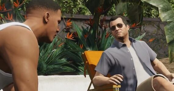 'Grand Theft Auto 5' - Michael and Franklin by the swimming pool