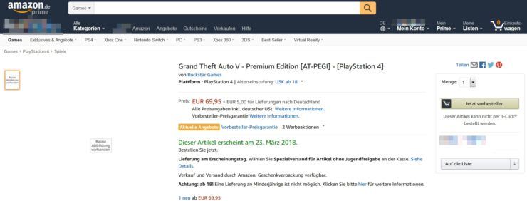 Grand Theft Auto 5 Premium Edition leak Amazon listing