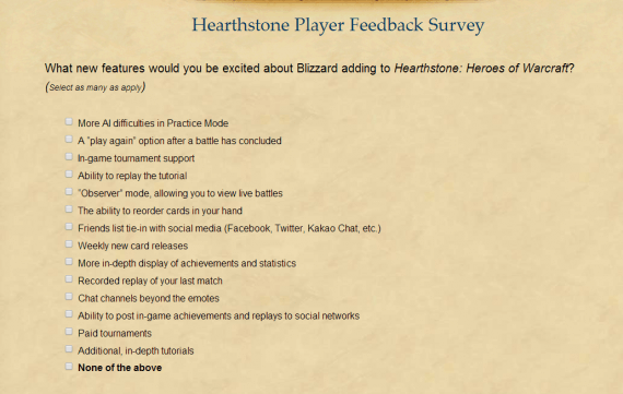 Hearthstone Survey New Features