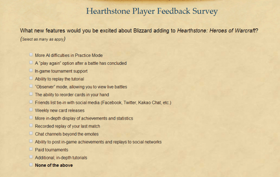 Hearthstone Survey New Features