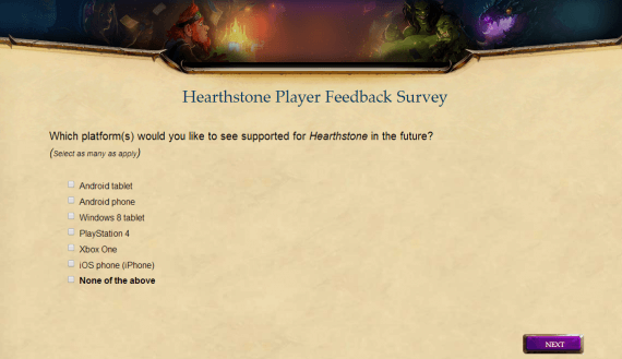 Hearthstone Survey PS4 and Xbox One