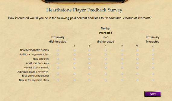 Hearthstone Survey Paid For Features