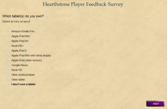 Hearthstone Survey Tablets