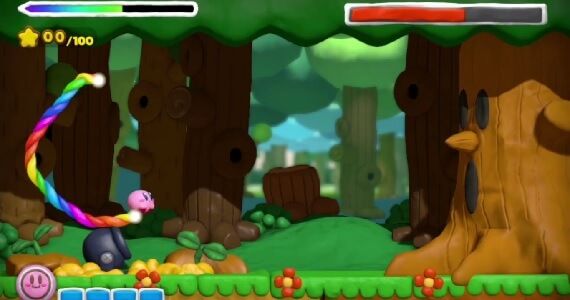 Kirby vs Whispy Woods in Kirby and the Rainbow Curse