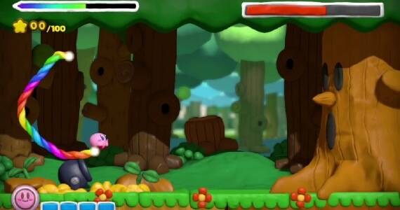 Kirby vs Whispy Woods in Kirby and the Rainbow Curse