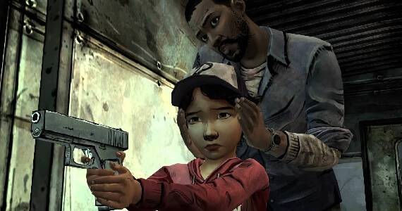 Lee and Clementine in The Walking Dead season 1