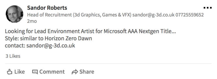 Microsoft Horizon Zero Dawn game job listing