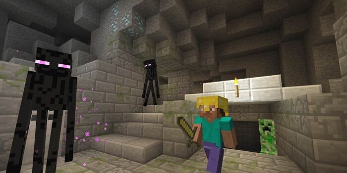 Minecraft Xbox One - Caves with Creeper and Enderman