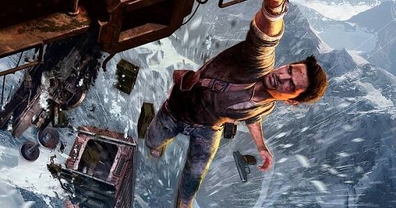 Nathan Drake falling from train
