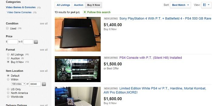 PS4s With P.T. eBay Listings