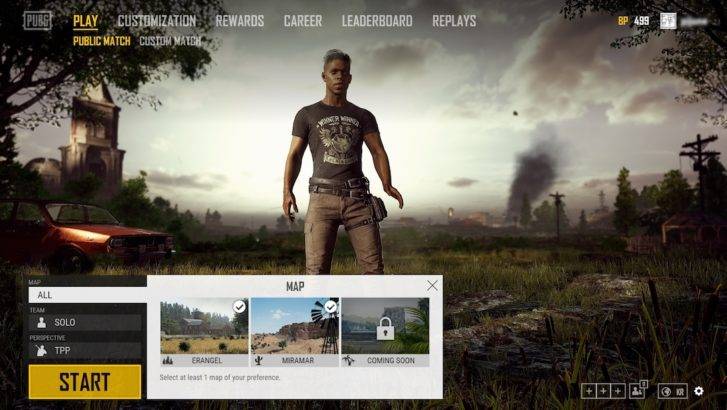 PlayerUnknown's Battlegrounds map selection feature screenshot