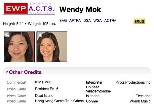 Resident Evil 6 Voice Actress Zombie Villager