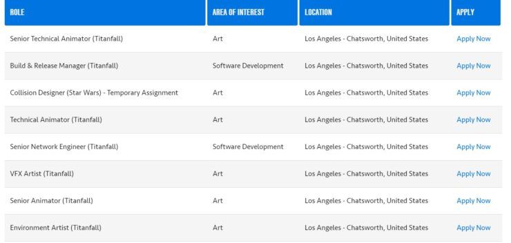 Respawn Entertainment job listings screenshot