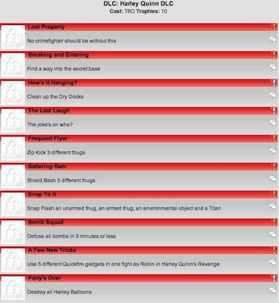 Rumored Arkham City DLC Trophies