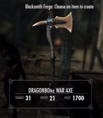 Skyrim Dawnguard Dragonbone War Axe