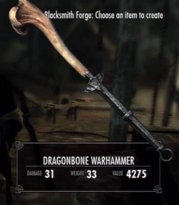 Skyrim Dawnguard Dragonbone Warhammer