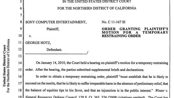 TRO lawsuit PlayStation 3 fail0verflow George Hotz