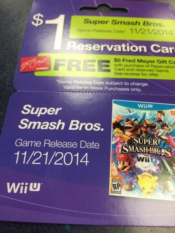 Super Smash Bros Wii U Fred Meyer Release Date