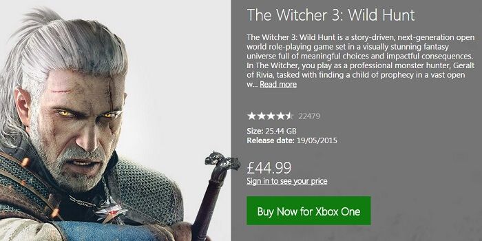 The Witcher 3 on Xbox Live Store