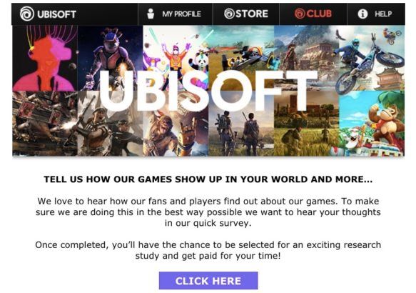 Ubisoft video game marketing survey screenshot