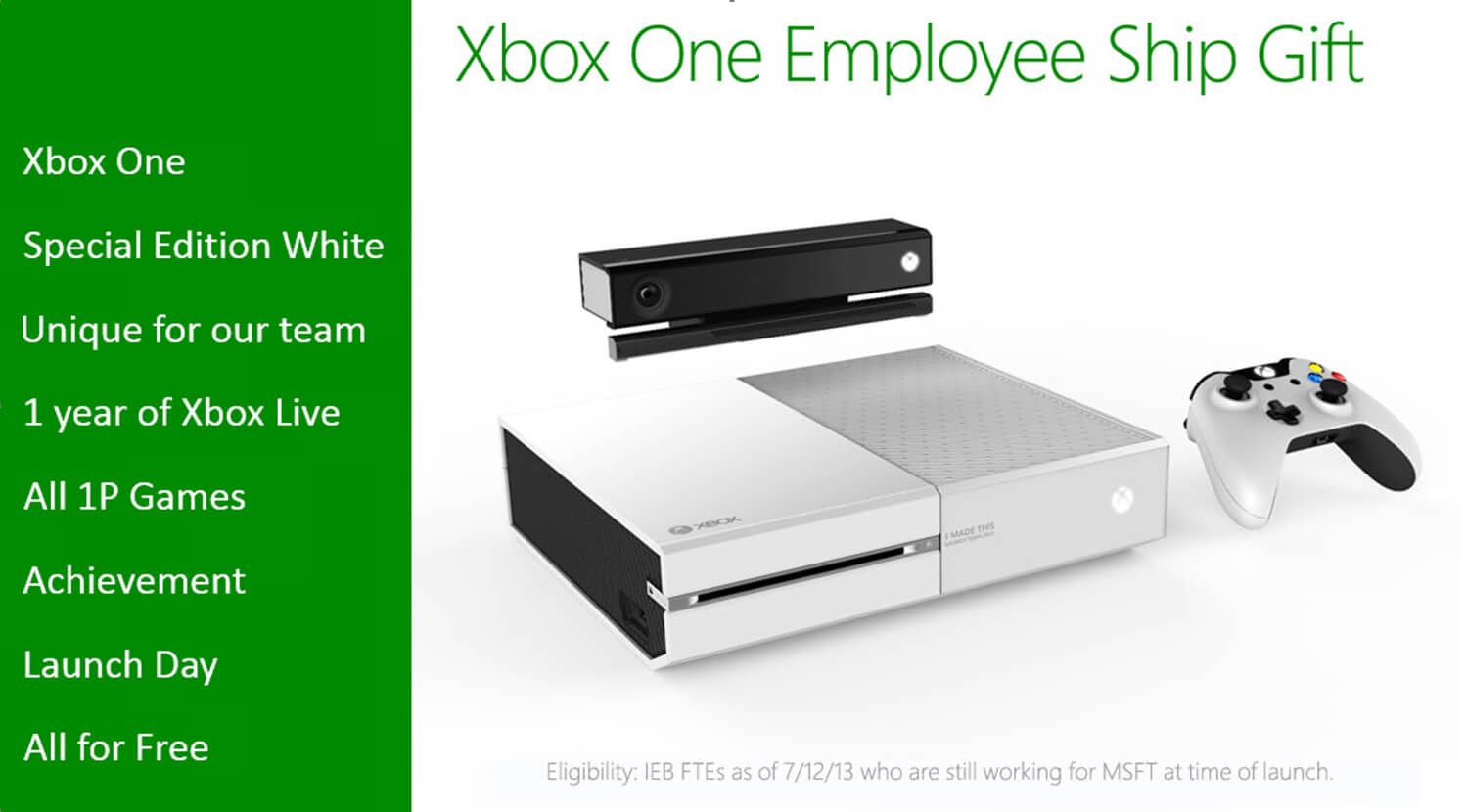 White Xbox One for Microsoft Employees