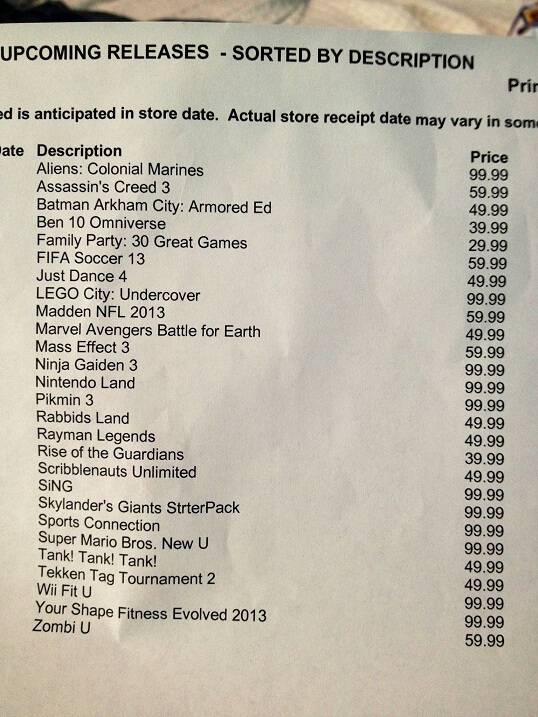 Wii U Leaked Prices Rumor