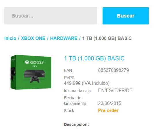 Xbox One 1TB listing