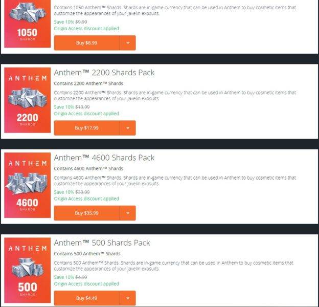 anthem microtransactions prices