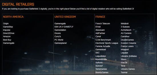 List of Battlefield 3 Digital Retailers