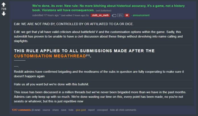 battlefield subreddit moderator message
