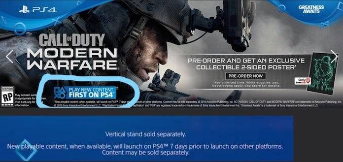 modern warfare ps4 time exclusive