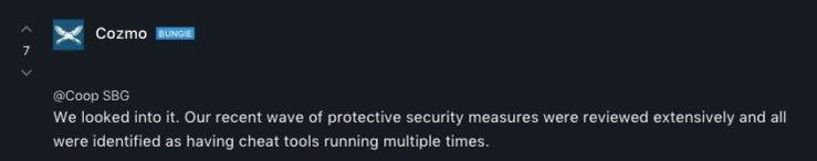 cozmo response destiny 2 pc bans
