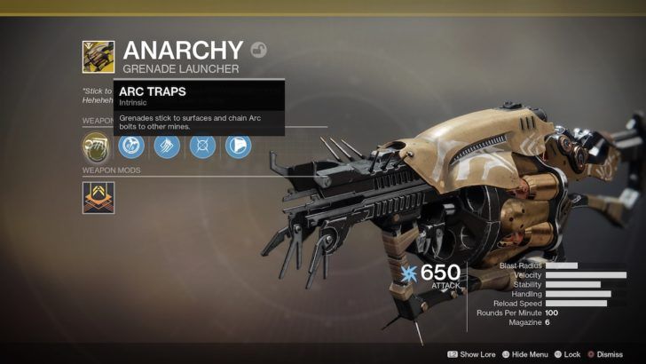 anarchy exotic grenade launcher