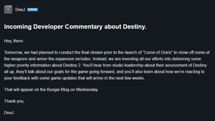 destiny 2 blog post community feedback