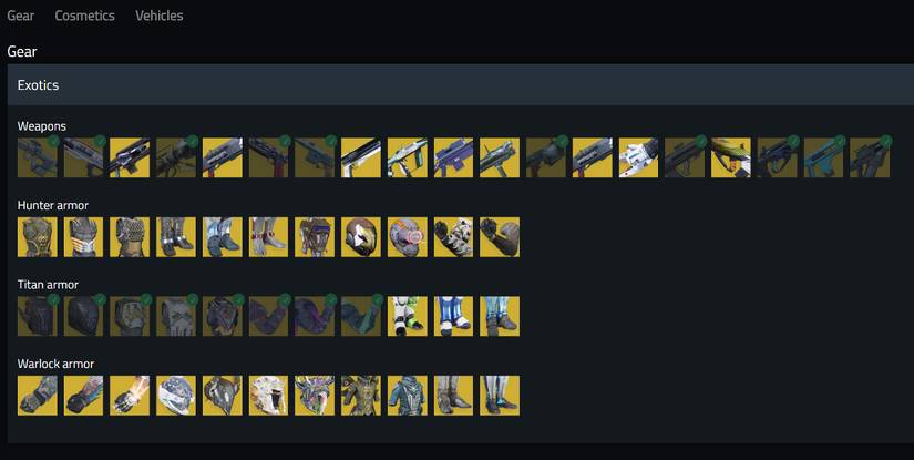 Destiny 2 Collection Tool for Weapons and Armor - Exotics