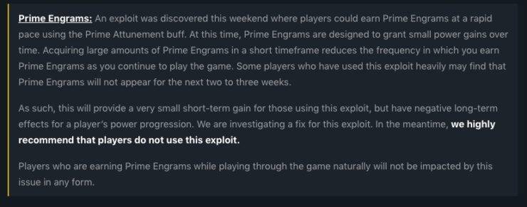 bungie warning prime engram farm