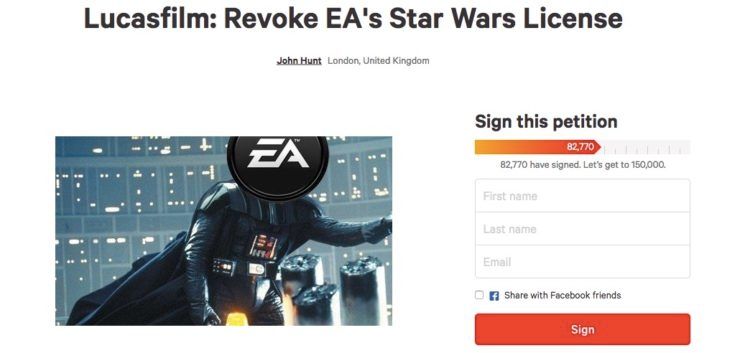 ea star wars license petition page