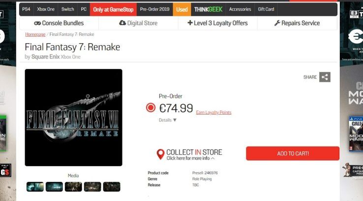gamestop leaks final fantasy 7 remake for xbox one