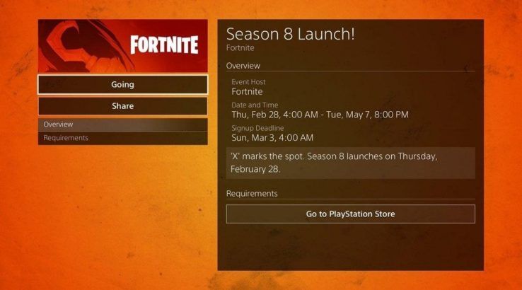 fortnite season 8 start and end dates playstation event page