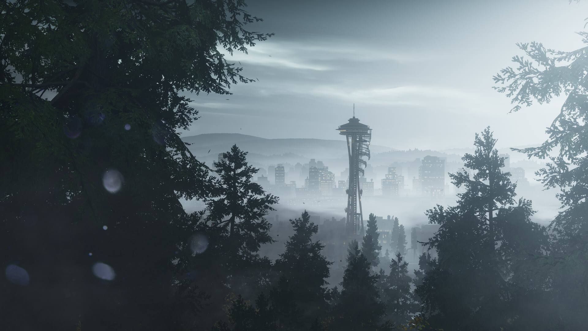 inFAMOUS Second Son screenshot - Seattle skyline through trees