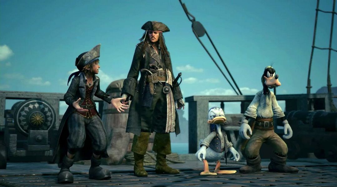 kingdom hearts 3 caribbean jack sparrow sora donald goofy