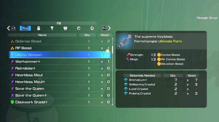 kingdom hearts 3 ultima weapon stats