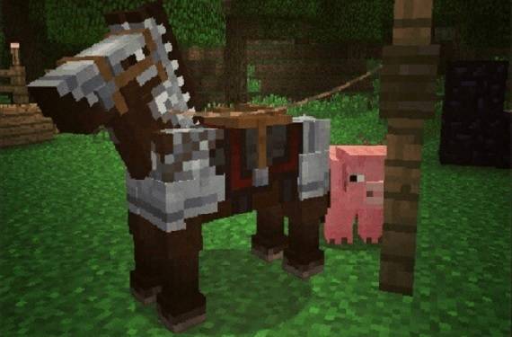 A Minecraft horse wearing armor