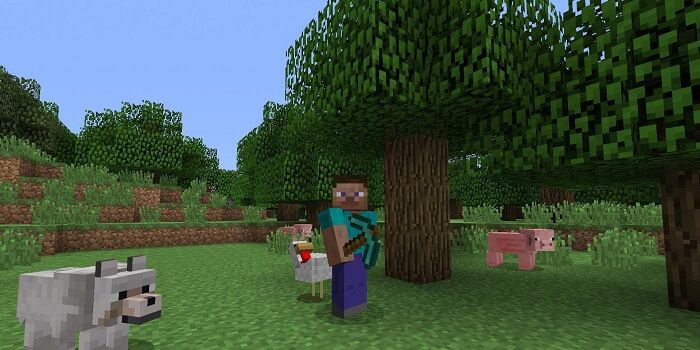 Surrounded by animals in Minecraft
