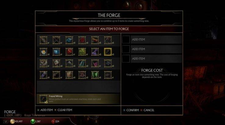 mortal kombat 11 krypt recipes: best items to make at forge