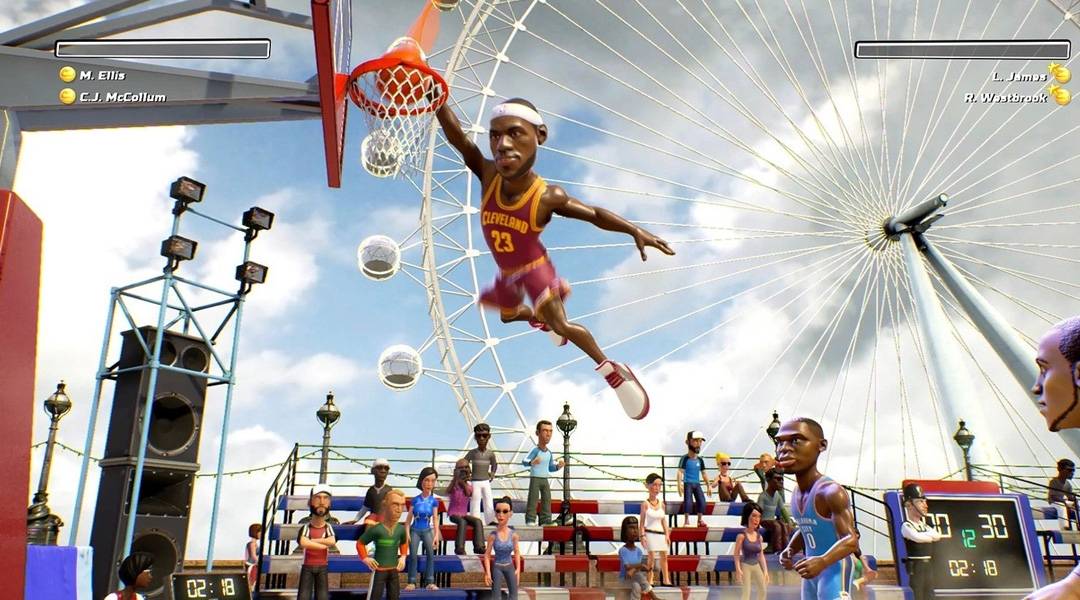 An image of a player attempting a dunk in NBA Playgrounds