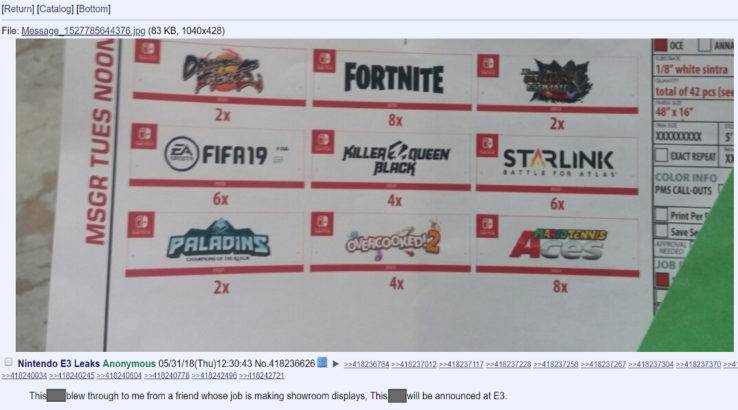 4chan e3 2018 nintendo switch leak